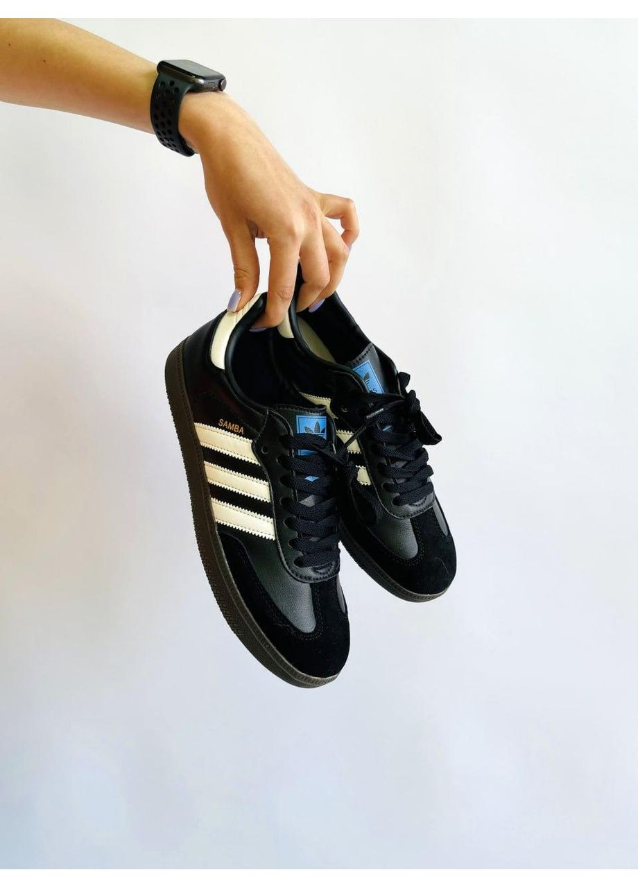КРОССОВКИ ЖЕНСКИЕ ADIDAS SAMBA BLACK WHITE АДИДАС САМБА No Brand чёрные демисезоны (367177863)