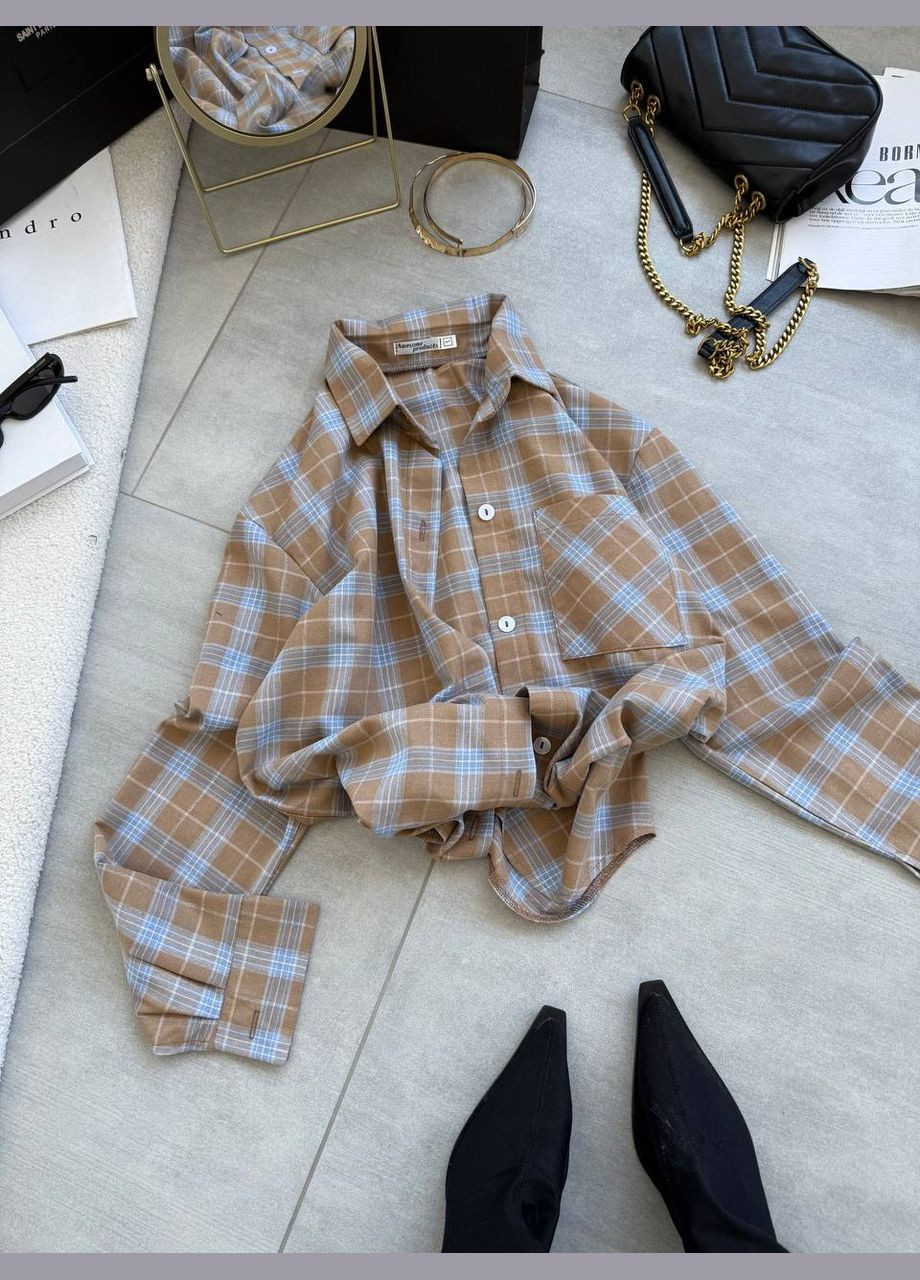 Бежевая повседневный рубашка в клетку Україна с длинным рукавом