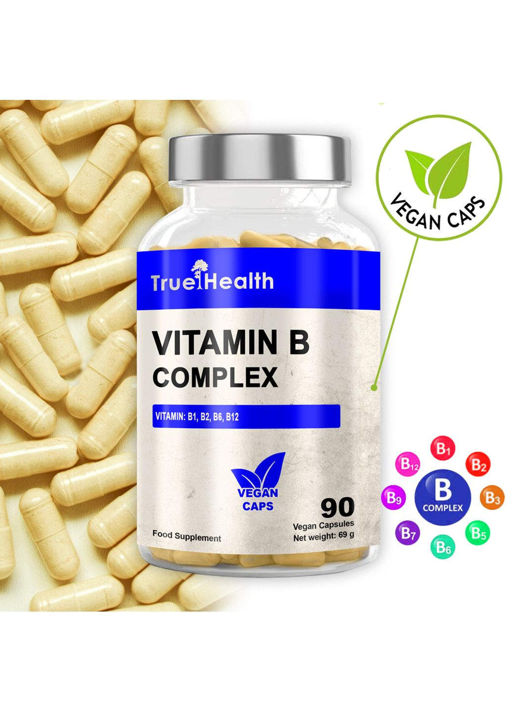 Комплекс витаминов группы В Vitamin B Complex 90 vegan caps True Health (317173073)