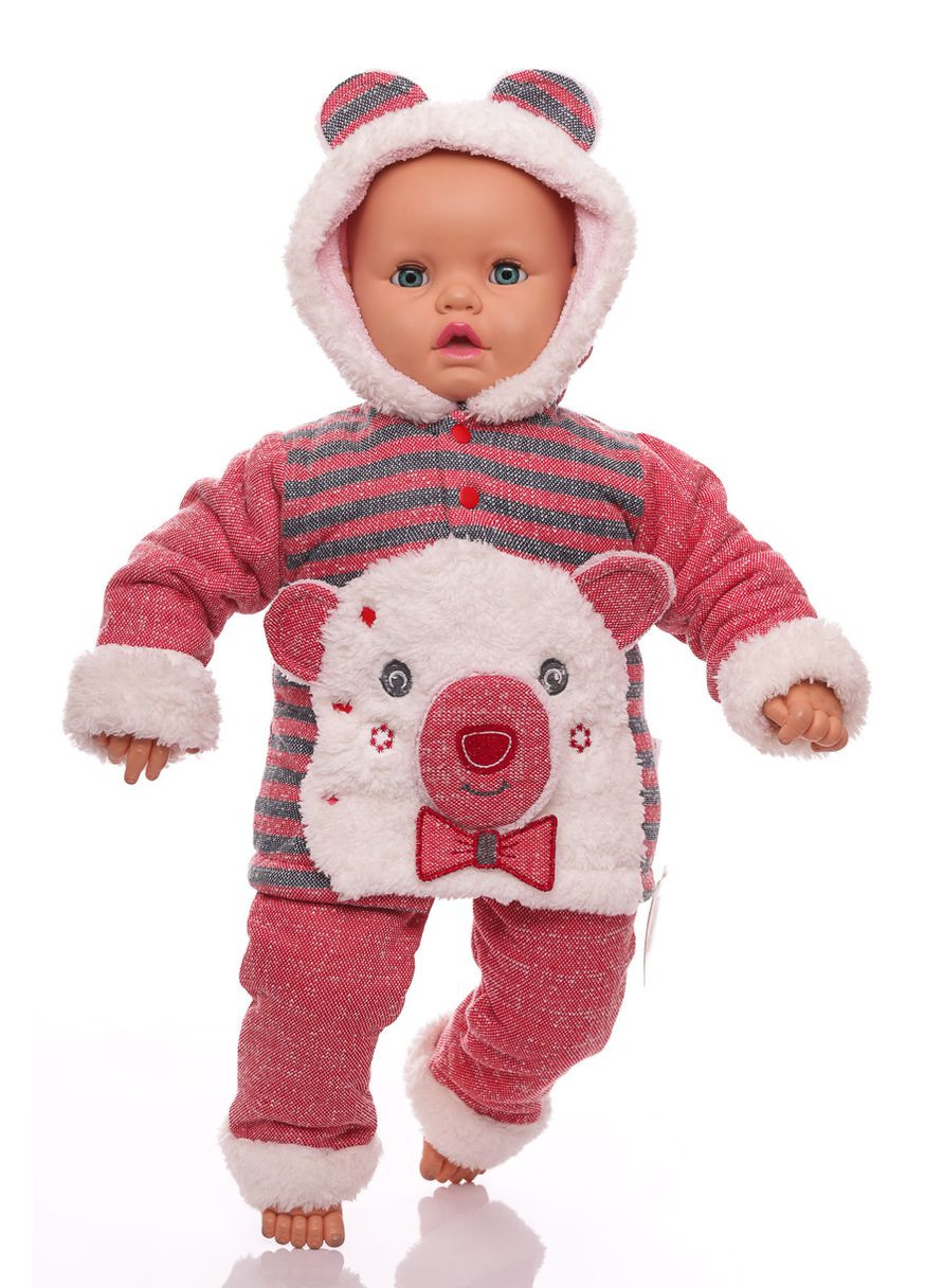 Красный зимний костюм с длинным рукавом на травке с мишкой красный 80 см (29114) BABYKROHA