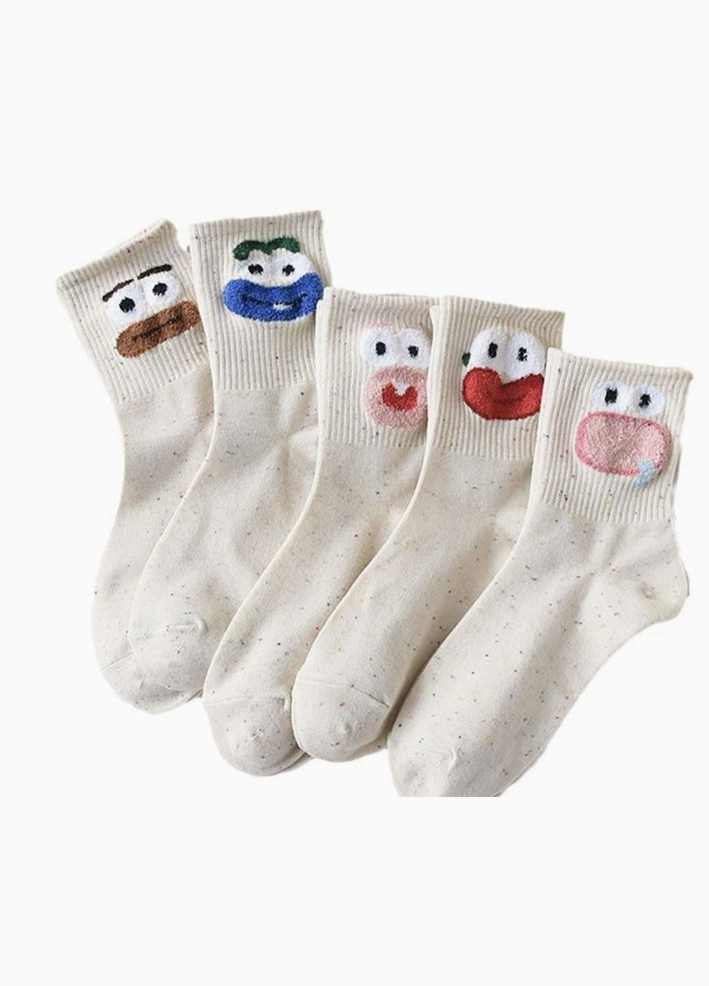 Бежевые носки женские, высокие с рисунками рожицы, хлопчатобумажные 35-40р. набор 5 шт. (336386167)