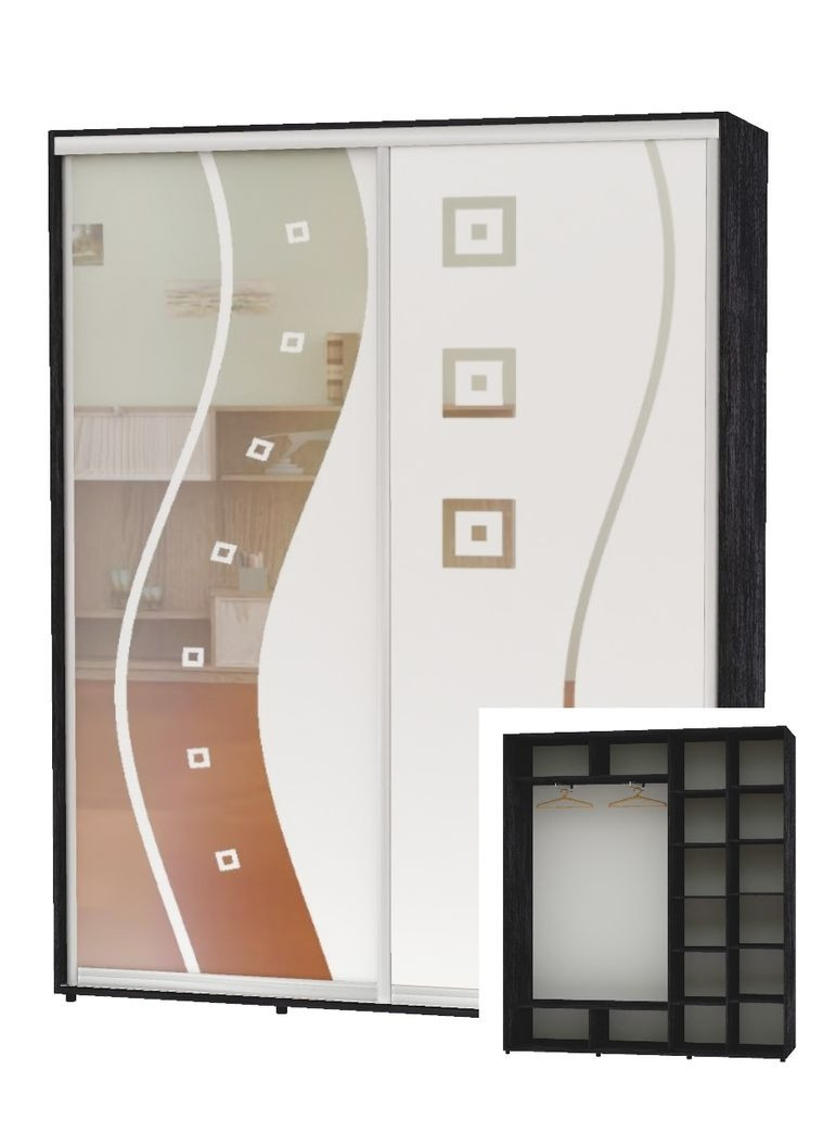 Шафа-купе дводверна 200*45*230 Бетон темний Дзеркало з піскострумним малюнком Алекса (360431935)