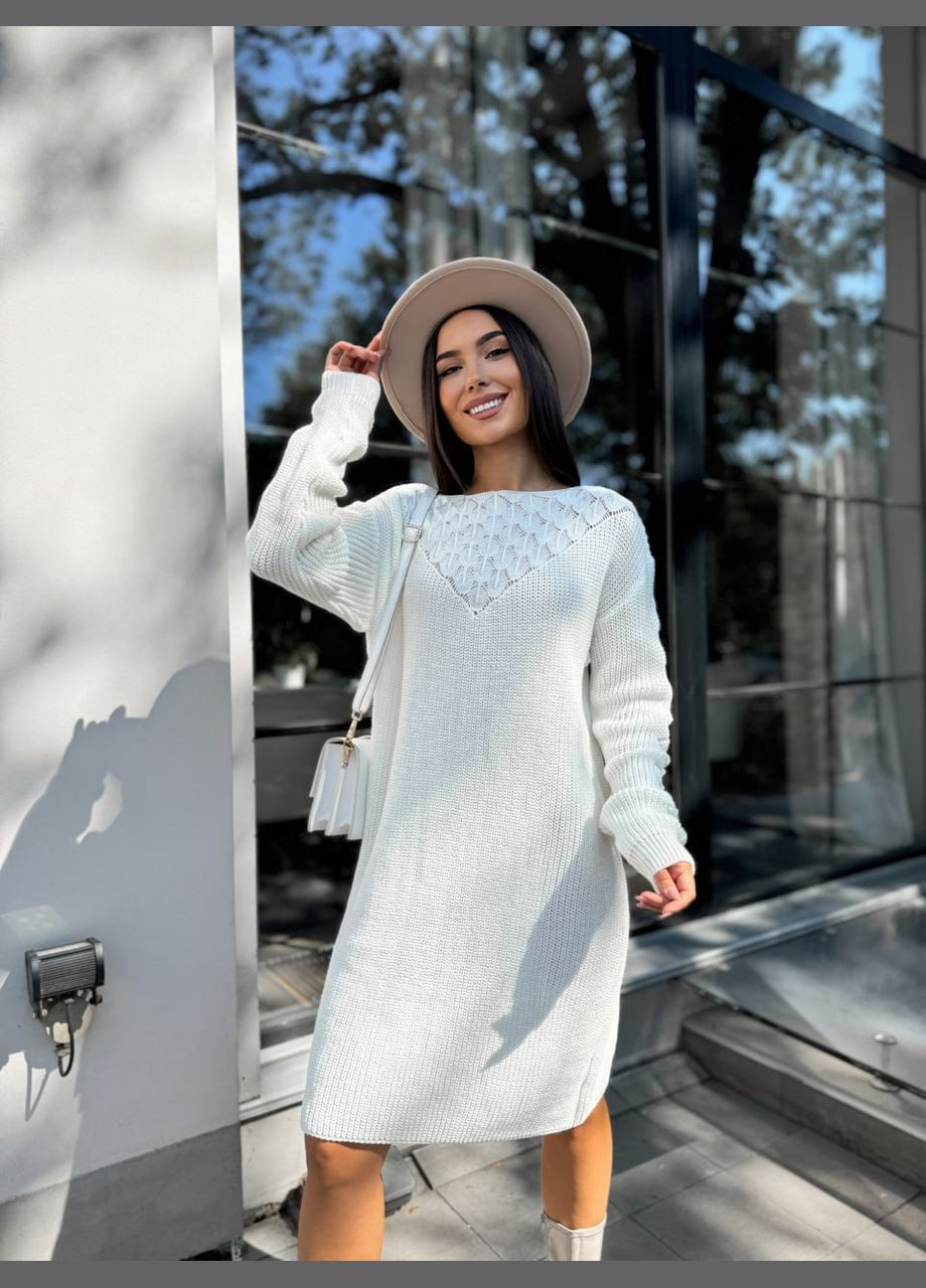 Молочное вязаное платье миди Fashion