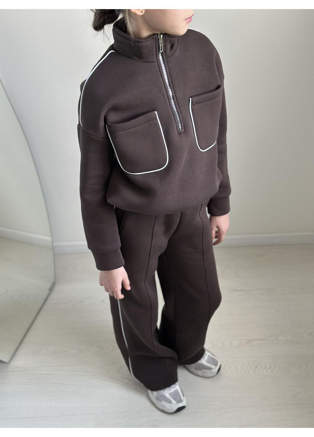Коричневый зимний костюм (штаны, свитшот) подростковый брючный IRmAS оверсайз