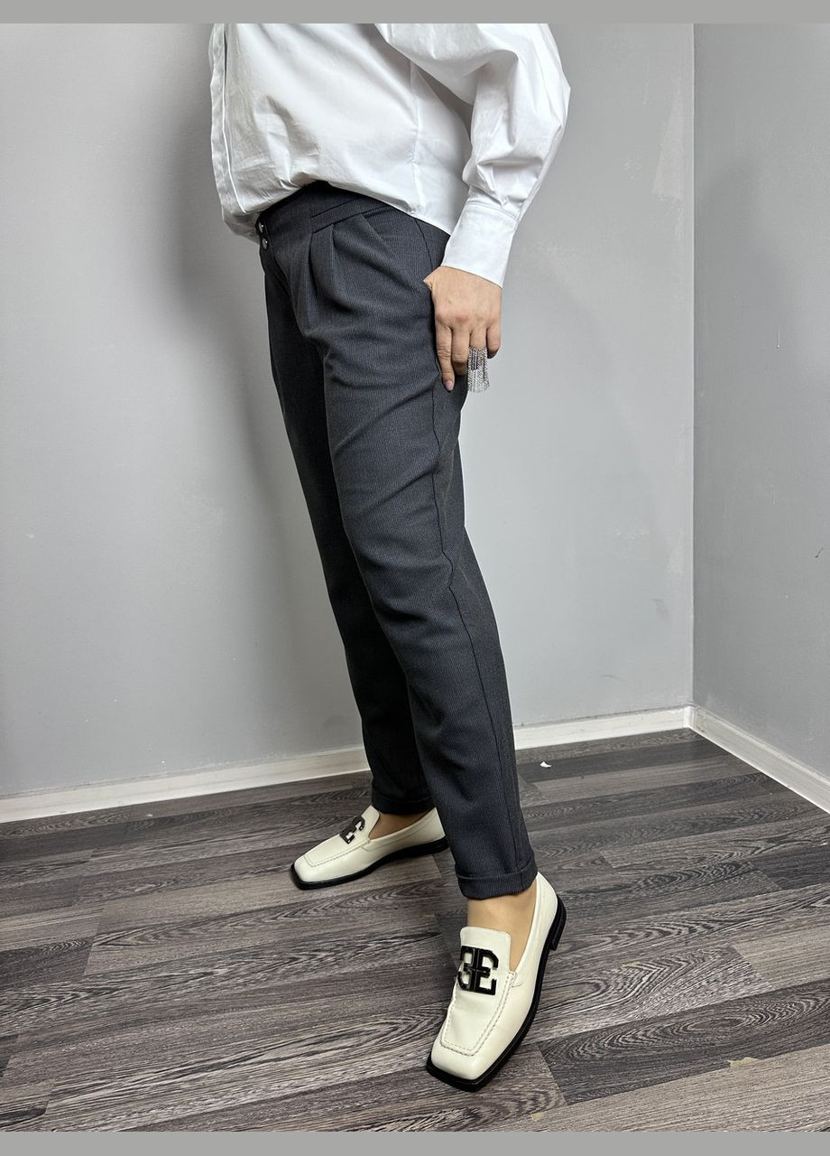 Женские брюки серого цвета на высокой посадке MKJL110900-1 Modna KAZKA (277159886)