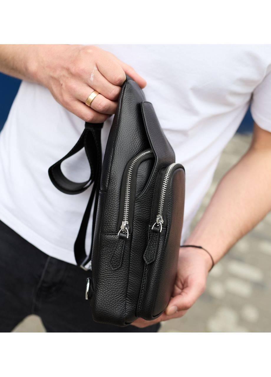 Мужская сумка-слинг из натуральной кожи, сумка через плечо черная, мужская сумка слинг 34091 Tiding Bag (341309409)