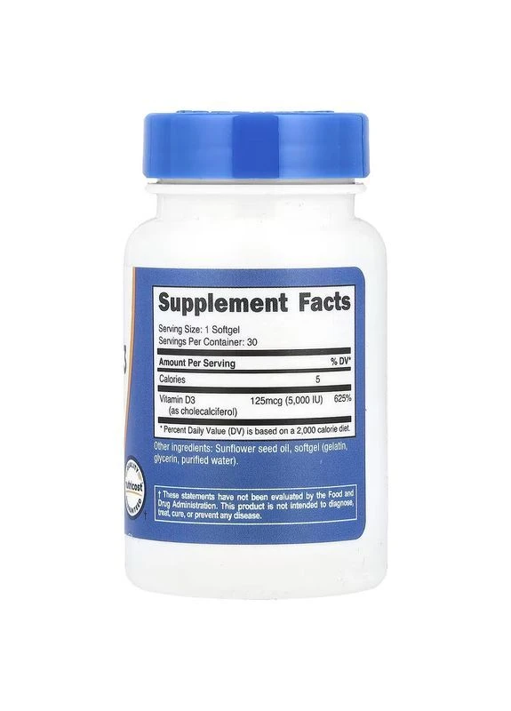 Витамин Д3 Vitamin D3 125 мкг 30 капсул Nutricost (375042029)