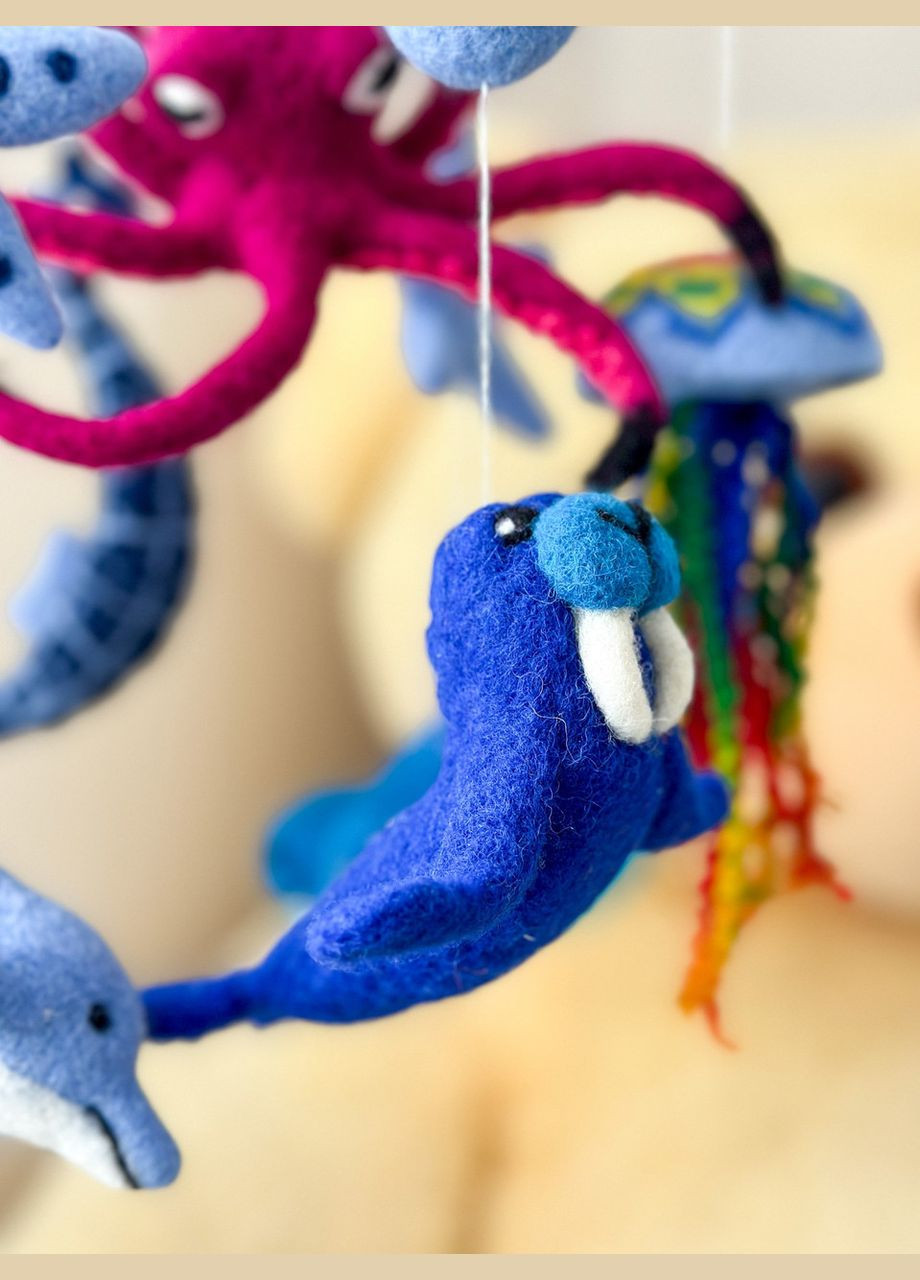 Дитячий музичний мобіль на ліжечко для немовлят WooolyWool «Підводний світ» з 35 мелодіями No Brand (342757882)