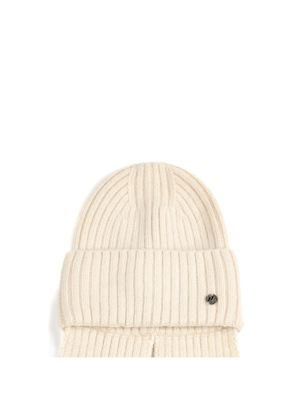 Шапка по голові з шарфом жіноча віскоза з ангорою молочна РІМА LuckyLOOK 591-813 (322790946)