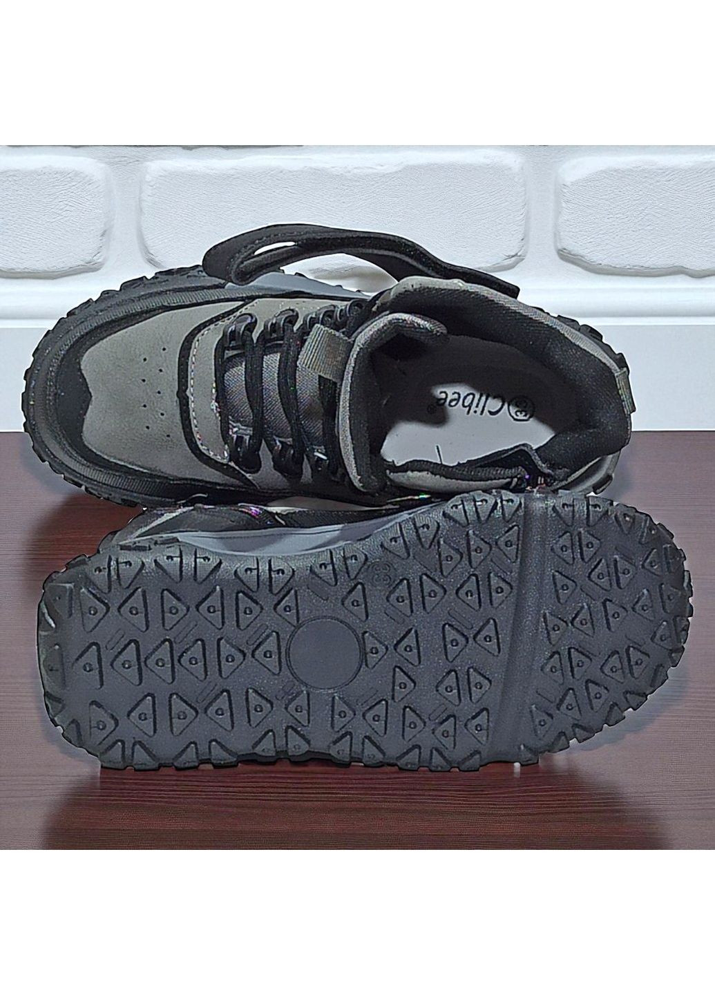 Серые спортивные, повседневные, кэжуал осенние утепленные демисезонные осенние ботинки ортопедические хайтопы на липучке для мальчика на флисе клиби Clibee