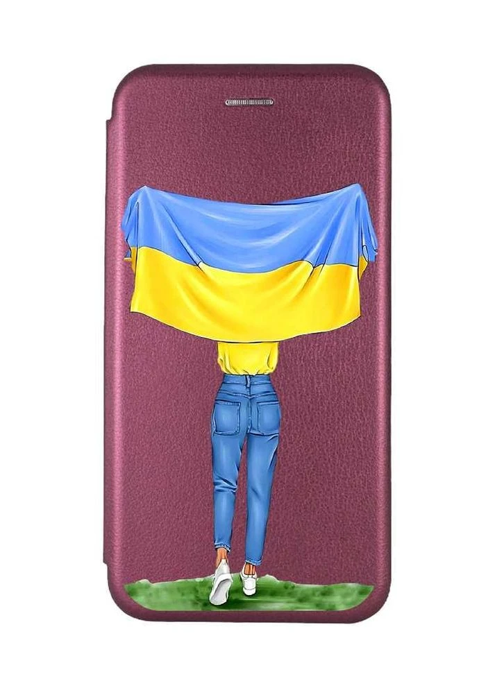 Чохол книжка з малюнком для Samsung Galaxy A12 Бордовий:: Дівчина з прапором (принт 263) Creative (360678260)