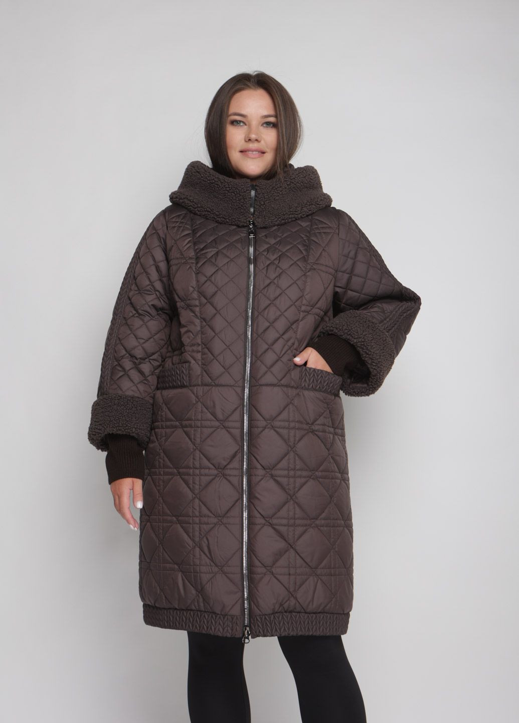 Коричнева зимня зимове пальто жіноче виликого розміру SK