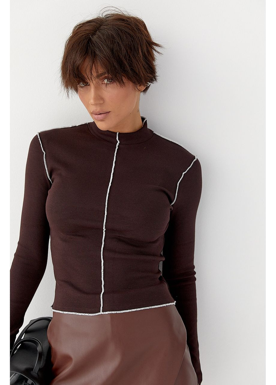 Жіночий лонгслів у рубчик з контрастними швами назовні Lurex (363555380)