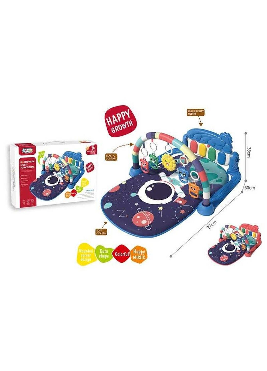 Коврик 668-216 (12) 2 цвета, 4 погремушки, зеркальце, звук, мелодии, пианино, в коробке No Brand (334729415)