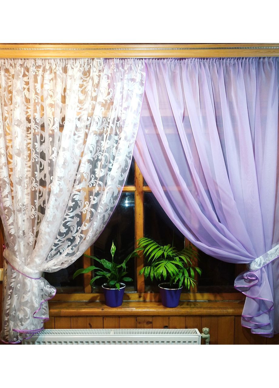 Занавеска кухонная короткая Вероника сиреневый вензель No Brand (372134015)
