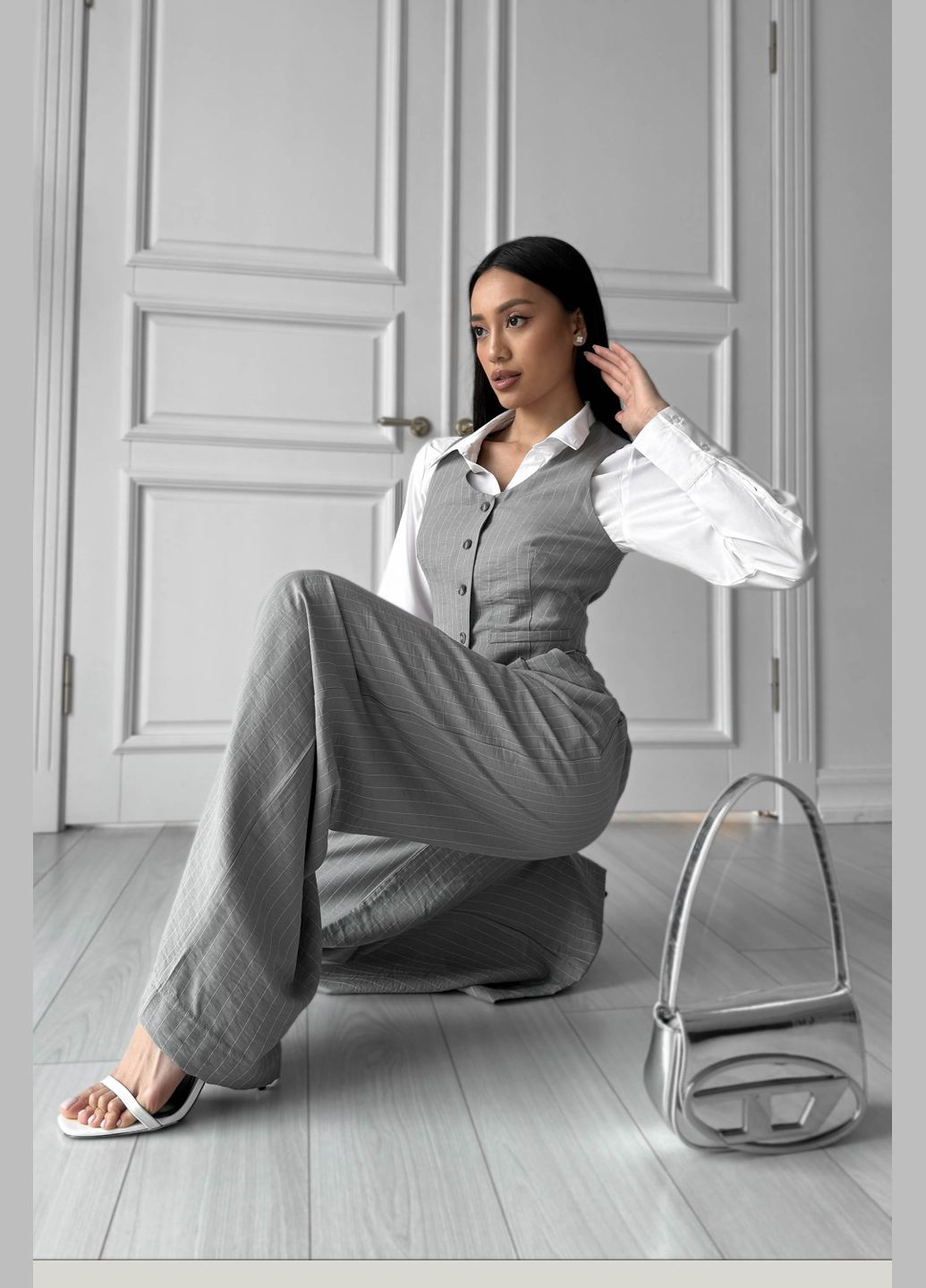 Серые классические, повседневный, кэжуал демисезонные палаццо брюки Jadone Fashion
