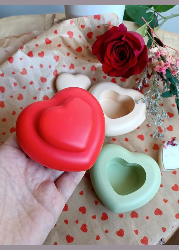 Підсвічник для чайних свічок у формі серця з кришкою, ручна робота, гіпс Hand Made (323158755)