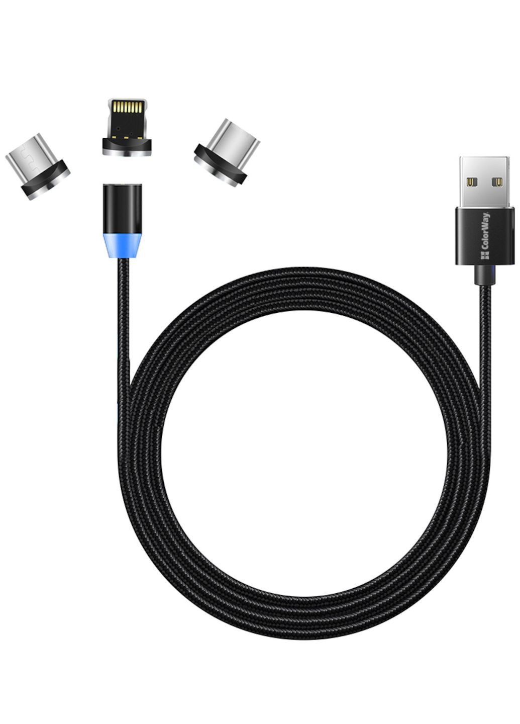 Магнітний кабель для зарядки телефону Lightning+MicroUSB+Type-C, магнітна зарядка на айфон та андроїд Colorway (355267354)