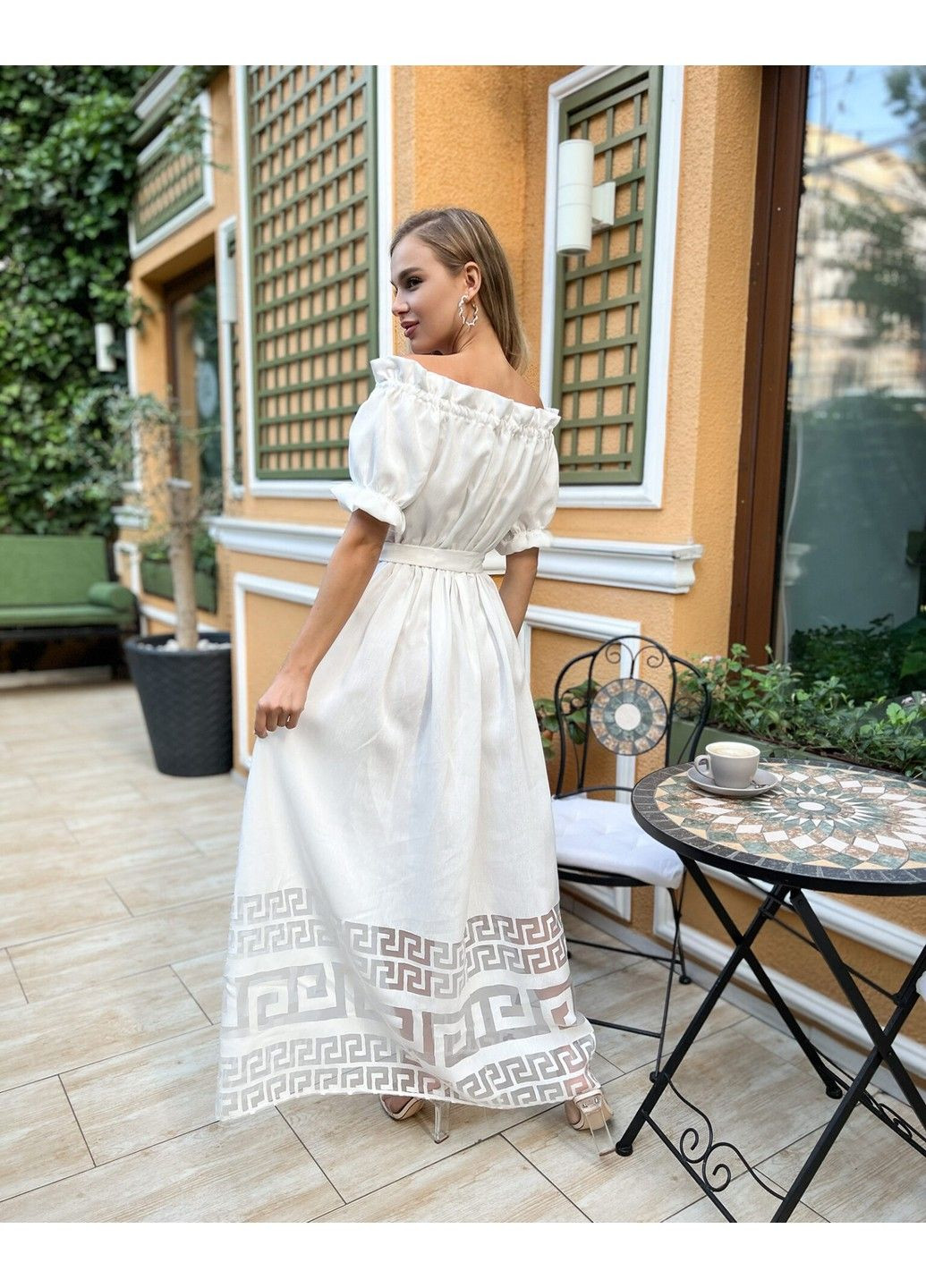 Молочна літня сукня льон органза 22042 молочна Tanita-Romario