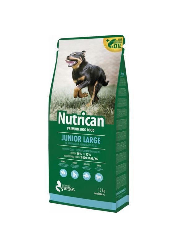 Сухий корм з куркою для цуценят собак великих порід Junior Large 15 кг (8595602506996) Nutrican (327062306)