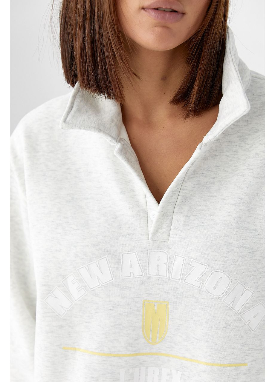 Светло-серый утепленный свитшот-поло с пуговицами - желтый цвет Lurex (353306276)