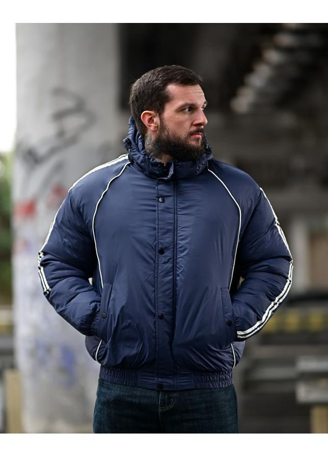 Синя зимня стильна чоловіча куртка утеплена зимова синя No Brand