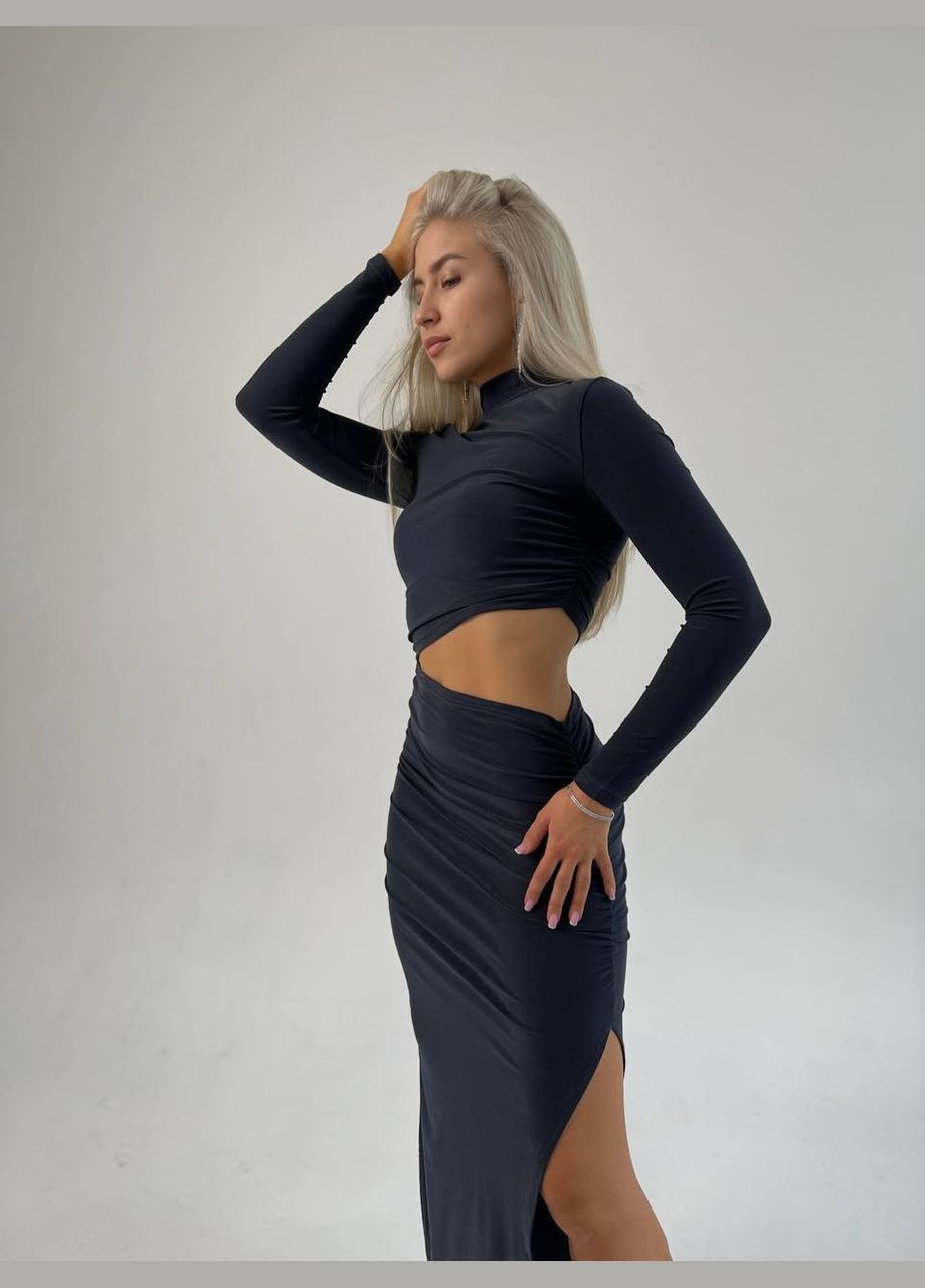 Графітова приталена графітова ніжна сукня з розрізом на ніжці та відкритою талією – елегантний вибір для створення жіночного образу No Brand однотонна