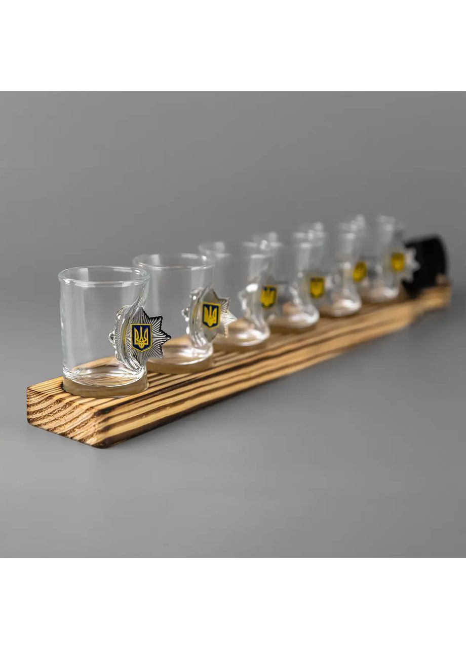Подарочная стопка для водки 6 шт, деревянная упаковка "Национальная полиция" | Подарок коллеге, шефу, мужчине Handmade 225-001-056 (366889326)