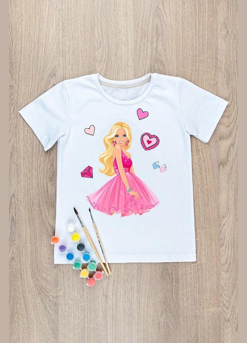 Біла демісезонна футболка-розмальовка дитяча барбі No Brand