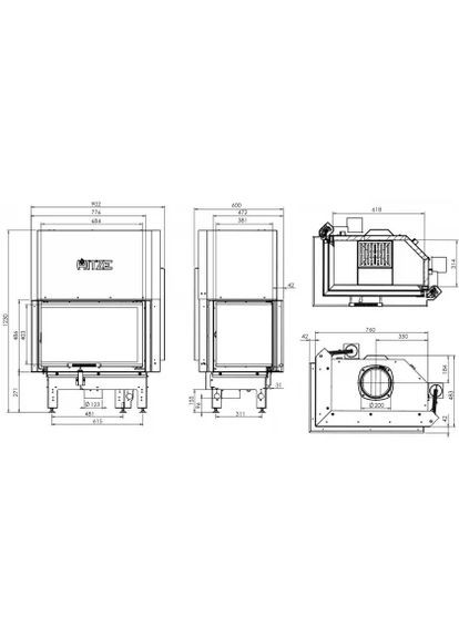 Камінна топка ALBERO AL14LG.H-BDBI Cкло декор цільногнуте+додаткове внутрішнє скло цільногнуте Hitze (370385493)