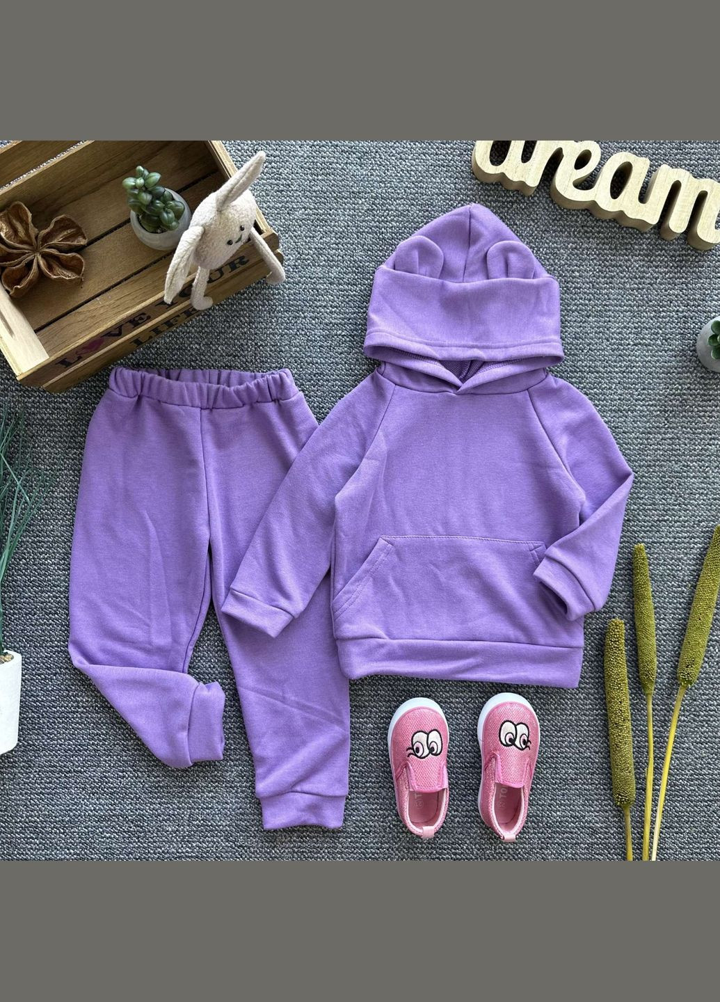 Фіолетовий демісезонний весняний костюм з вушками для дівчинки No Brand