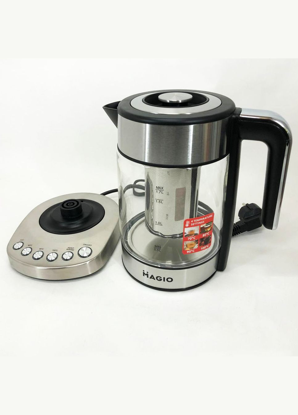 Электрочайник MG-494, чайник прозрачный с подсветкой, чайник дисковый, электрочайник с подсветкой Magio (364663905)