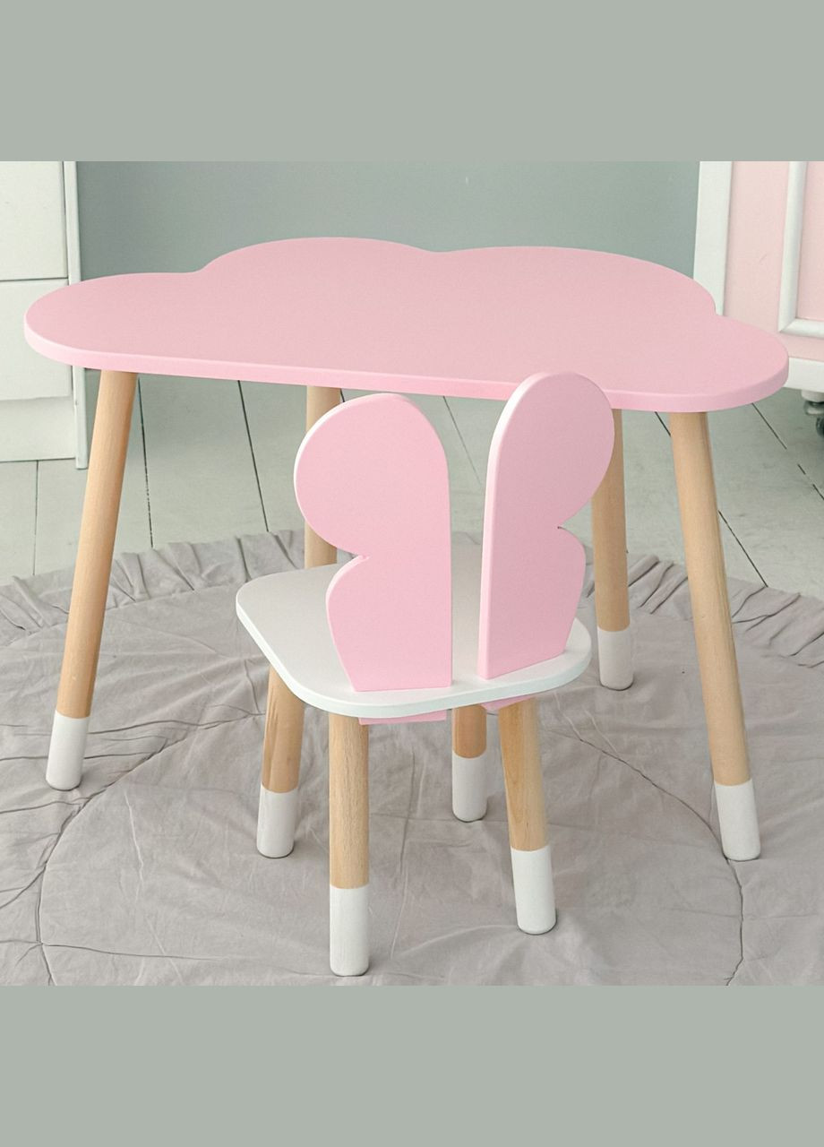 Стіл хмарка і стільчик метелик дитячий рожевий з білим сидінням. Столик для занять, ігор, їжі No Brand (361259110)