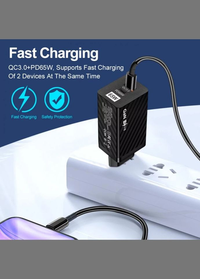 Зарядний Пристрій GaN BK378 USB-A 5.5В/5А, USB Type-C 65W (5029317) Clefers (299666300)