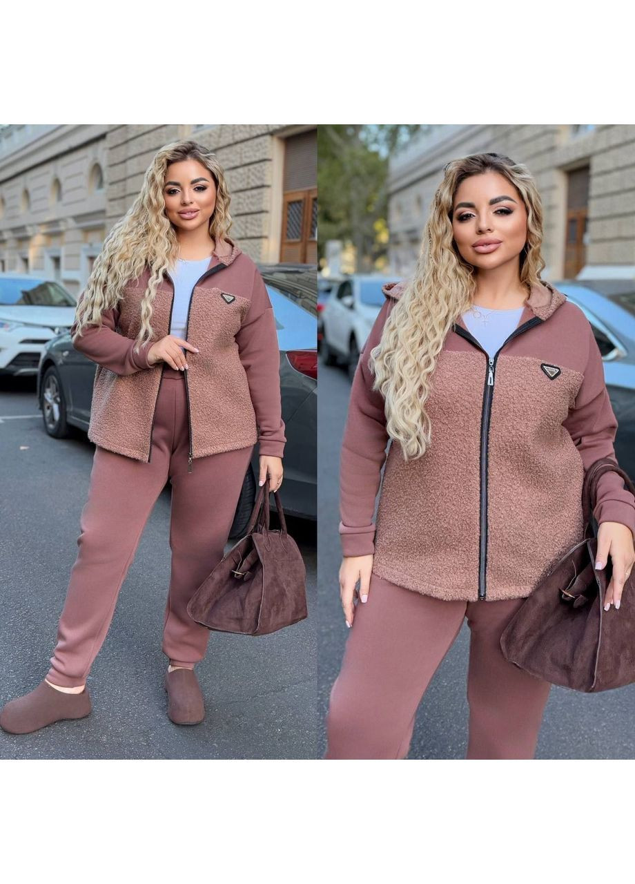 Костюм двійка SN еко баранчик на флісі+тринитка на флісі,штани та кофта з капюшоном Україна (362697590)