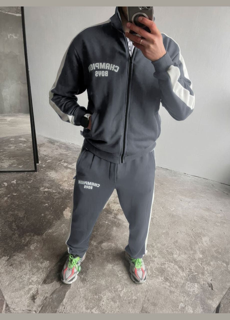 Серый костюм мужской спортивный,двунитка,с лампасами брюки и кофта No Brand