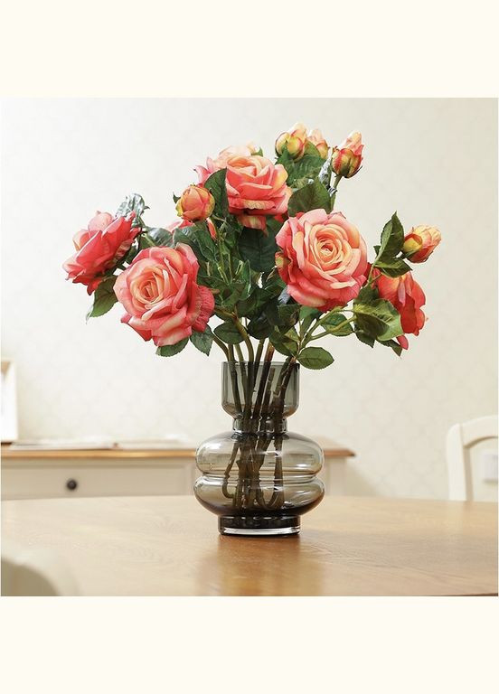 Высокая искусственная роза 65 см Real Touch, латексный реалистичный цветок с бутоном, сицилийский апельсин (розово-персиковый) No Brand (323654309)