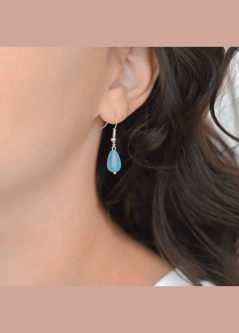 Серьги Кошачий Глаз Капля голубой синт, фур-ра гип-ный сплав цвет серебро d-11х8мм L-32мм No Brand Підвіски (315516277)