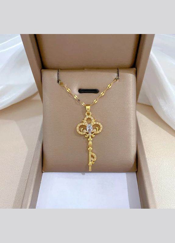 Кулон на ланцюжку Ексклюзивний Золотий Ключик з білими фіанітами 4.2 см золотистий Liresmina Jewelry (289199387)