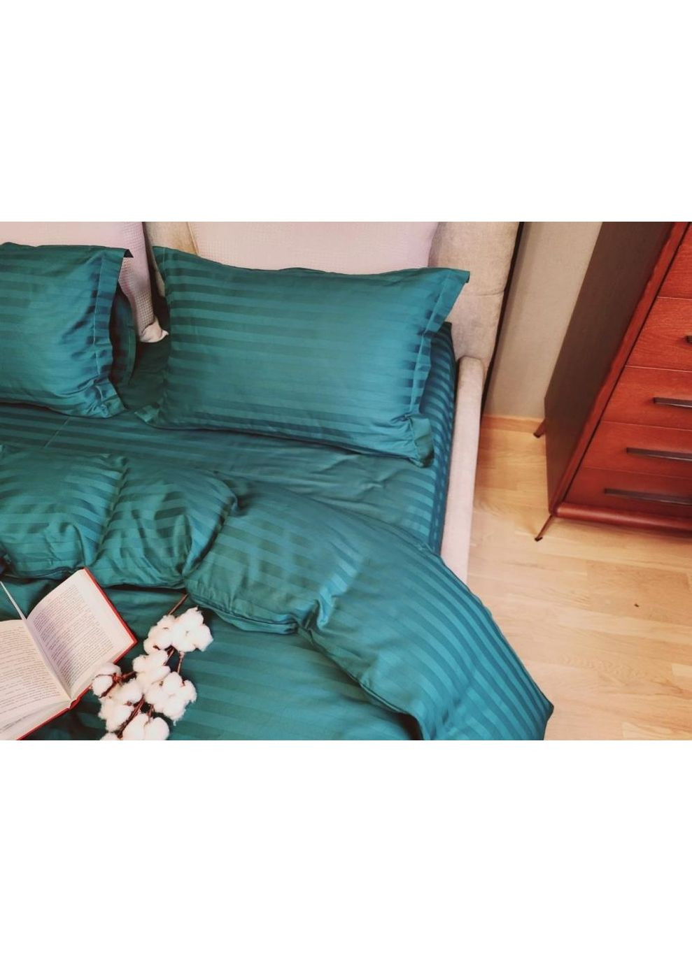 Постільна білизна DEEP EMERALD, сатин страйп 2/2см Двухспальний розмір, наволочки 50/70 No Brand (363193501)