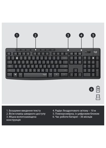 Комплект MK295 Silent UA Graphite (920-009800) Logitech (397320202)