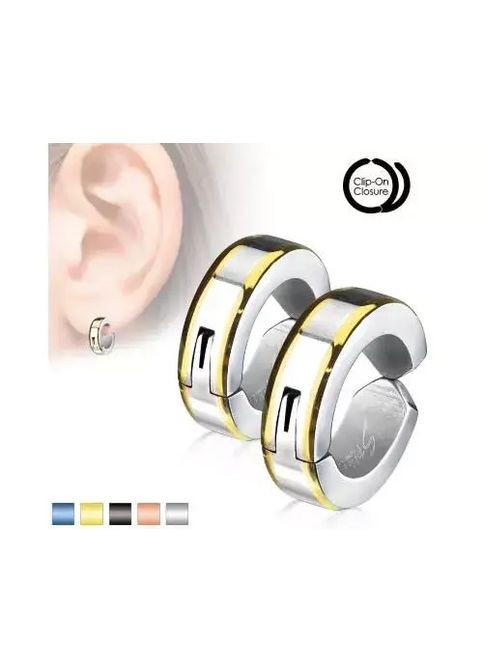 Жіночі сережки кружечки повсякденні сталеві із золотою смужкою по колу Stainless Steel діаметр 8мм Spikes (301091131)