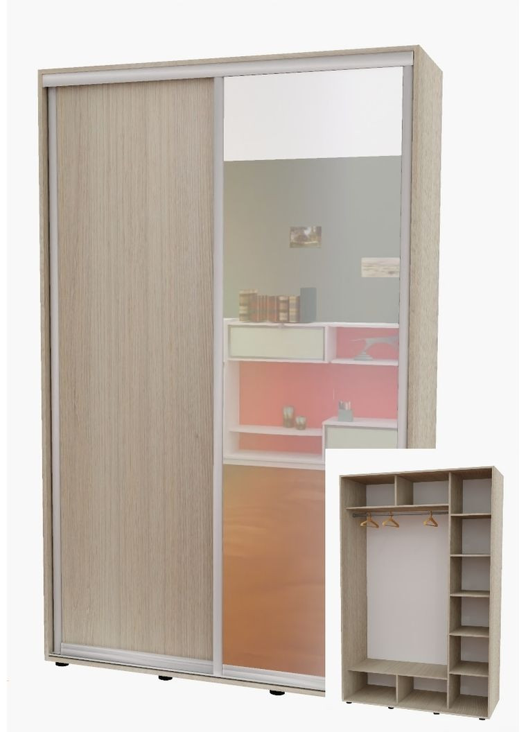 Шкаф-купе двухдверный 160*60*240 см Дуб Шамони светлый 2 двери ДСП + Зеркало Алекса (356774968)