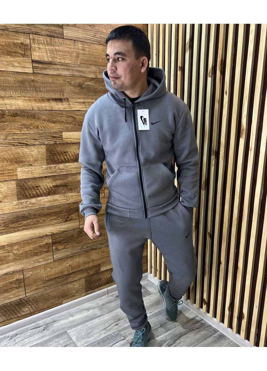 Чоловічий Теплий Спортивний костюм NIKE на Флісі — Чоловічий теплий спортивний костюм nike🏃♂️🏃♂️🏃♂️ 46 (S), Сірий No Brand (360071497)