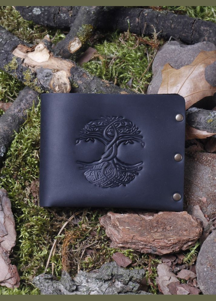 Гаманець на заклепках Дерево життя натуральна шкіра Crazy horse з відділеннями для карток Чорний Turtle (302660174)