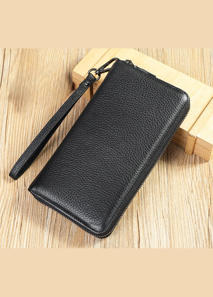 Мужской кожаный клатч с ручкой кошелек портмоне на молнии кожа черный Eton (316660123)