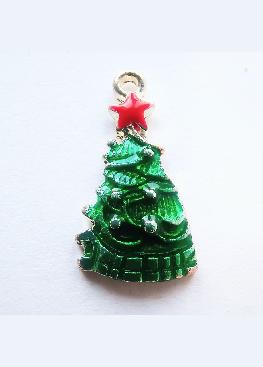 Подвеска Кулон шарм новогоднее дерево елка Светло зеленая белая красная эмаль 25 мм x 13 мм Finding (328942927)