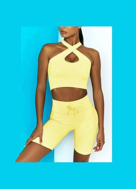 Комплект для фітнесу (спортивний костюм) топ та велосипедки Рубчик 9628 M жовтий Fashion (336547490)