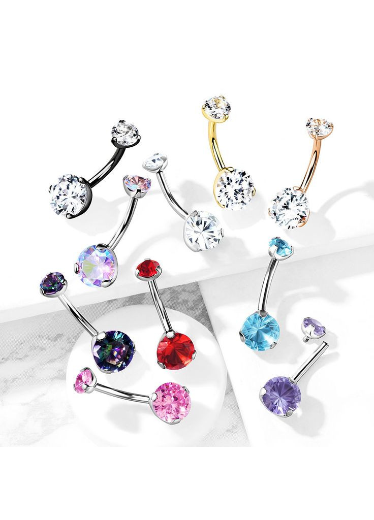 Титановая серьга-банан для пирсинга пупка TIN14-141058-AB (Штанга: 10мм, Цвет камня: Северное сияние) Spikes (333698496)