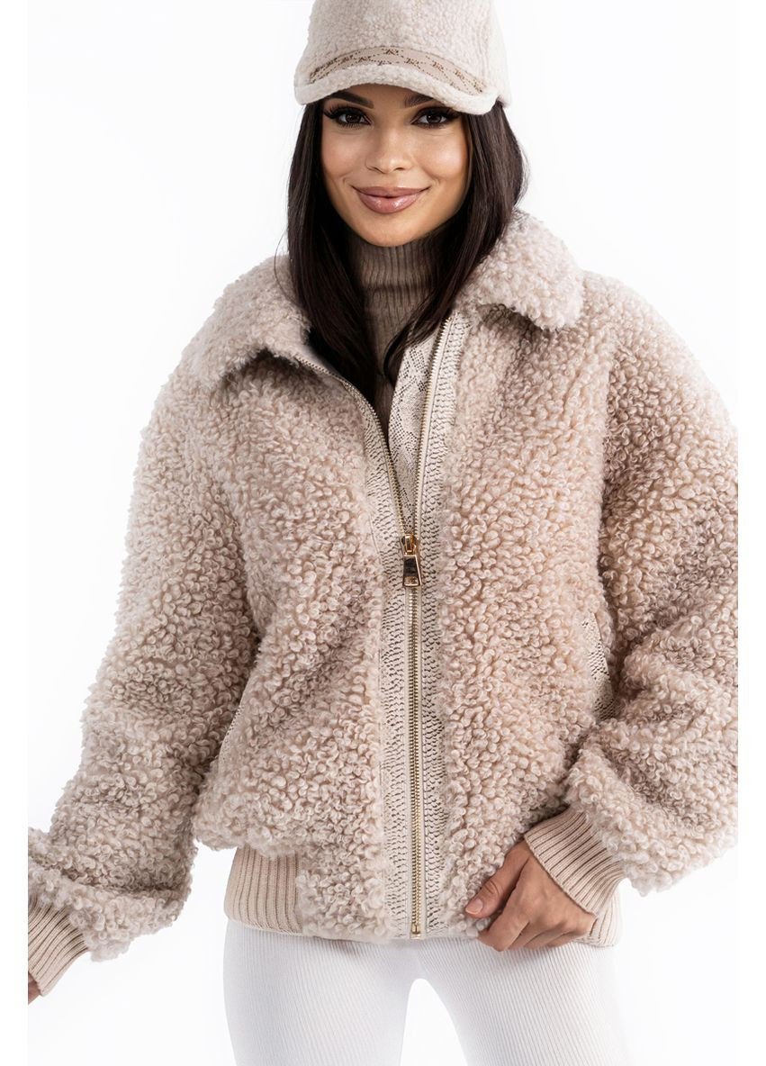 Бежевая полушубок женский nf 25638 мокко Freever